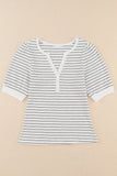 Striped Print Notch V Neck Short Sleeve Top