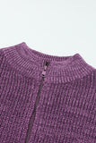 Zipped Turtleneck Drop Shoulder Knit Sweater