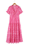 Paisley Print Boho Holiday Ruffle Tiered Maxi Dress