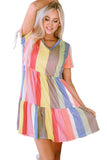 Stripe Color Block Ruffled T-shirt Dress