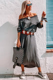 Shirred Off Shoulder Maxi Dress with Split