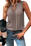 Pleated Front Notched Neck Sleeveless Top