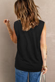 Broken Hole Detail Sleeveless Crew Neck Tank Top