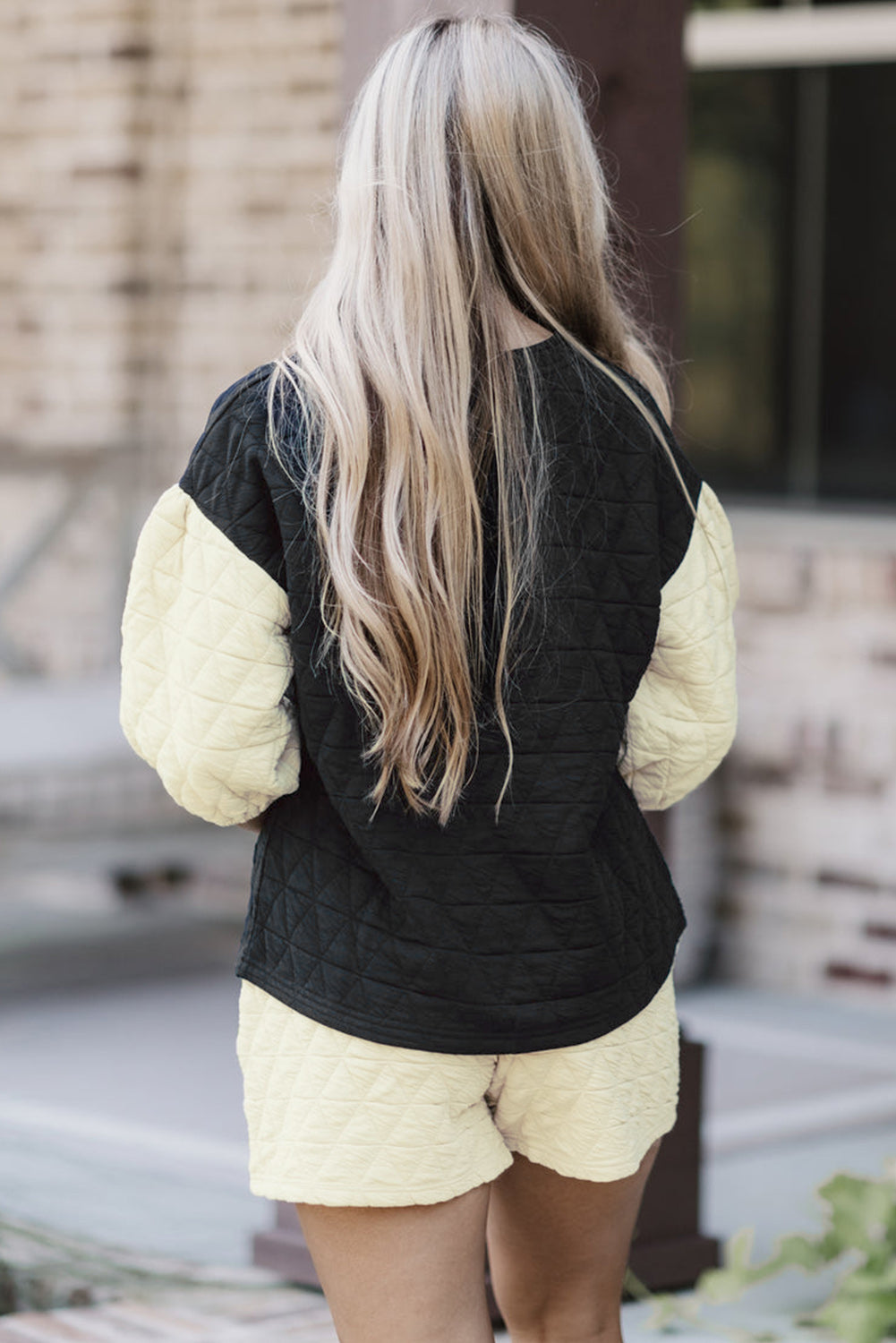 Black Textured Long Sleeve Top Shorts Outfit