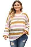 Striped Hollowed Knitted Loose Sweater