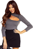 Gray Cut Out Mock Neck Long Sleeve Bodysuit