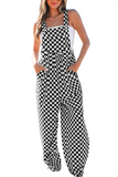 Black Checkered Print Pocketed Wide Leg Jumpsuit