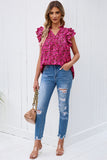 Floral Print Tiered Flutter Sleeve V Neck Top