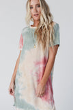 Robe t-shirt fendue surdimensionnée multicolore tie-dye