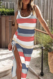 Striped Color Block Notched Neck Tank Top