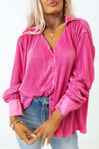 Pink V Neck Collared Button Pleated Shirt