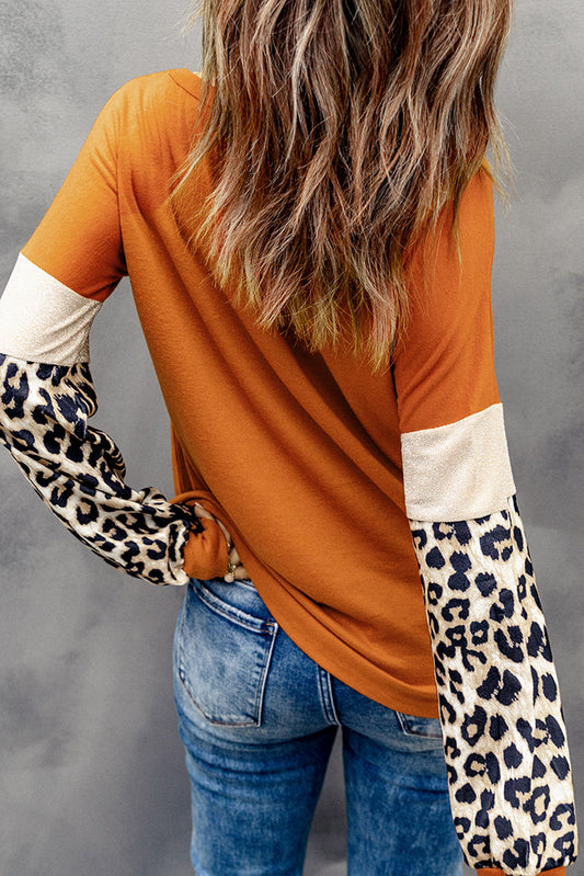 Leopard Sequin Patchwork Long Sleeve Top