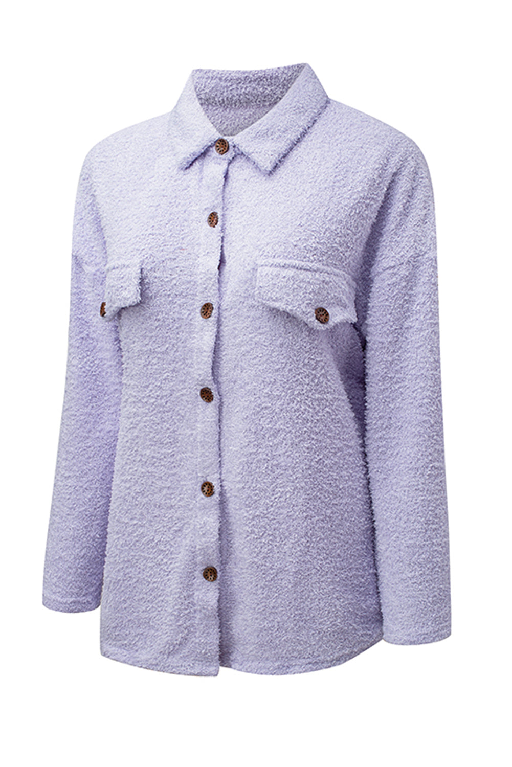 Plush Button Down Pocketed Shirt Jacket