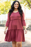 Tiered Ruffled 3/4 Sleeve Plus Size Dress