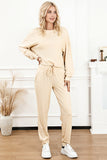 Ribbed Long Sleeve Drawstring Pants Set