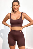 2pcs Solid Color Ribbed Knit Yoga Set