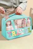 Trousse de maquillage en PVC transparent avec lettre chenille TRAVEL rose clair