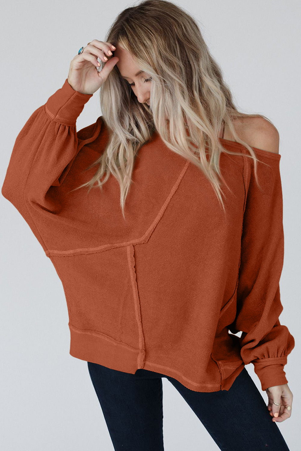 Exposed Seam Patchwork Dolman Sleeve Top