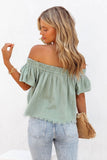 Off Shoulder Textured Ruched Ruffle Blouse