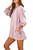 Crinkled Buttoned V Neck Long Sleeve Romper