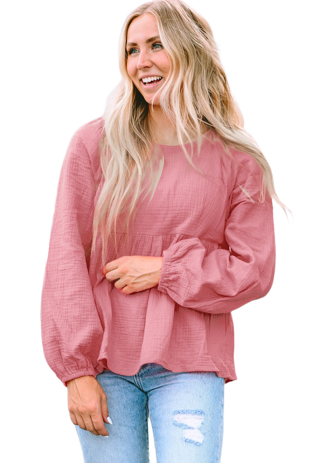 Bubble Sleeve Textured Flowy Blouse