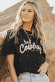 T-shirt noir Hey Cowboy Vintage éclaboussé 