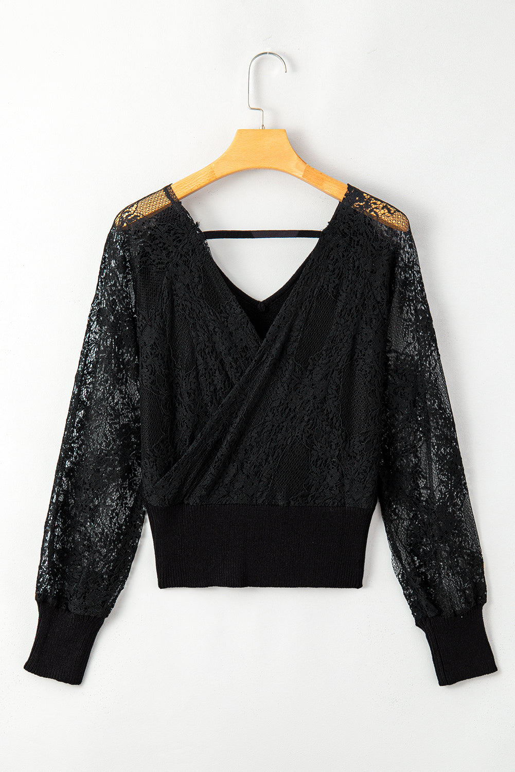 V-Neck Lace Sleeve Pullover Sweater