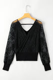 V-Neck Lace Sleeve Pullover Sweater