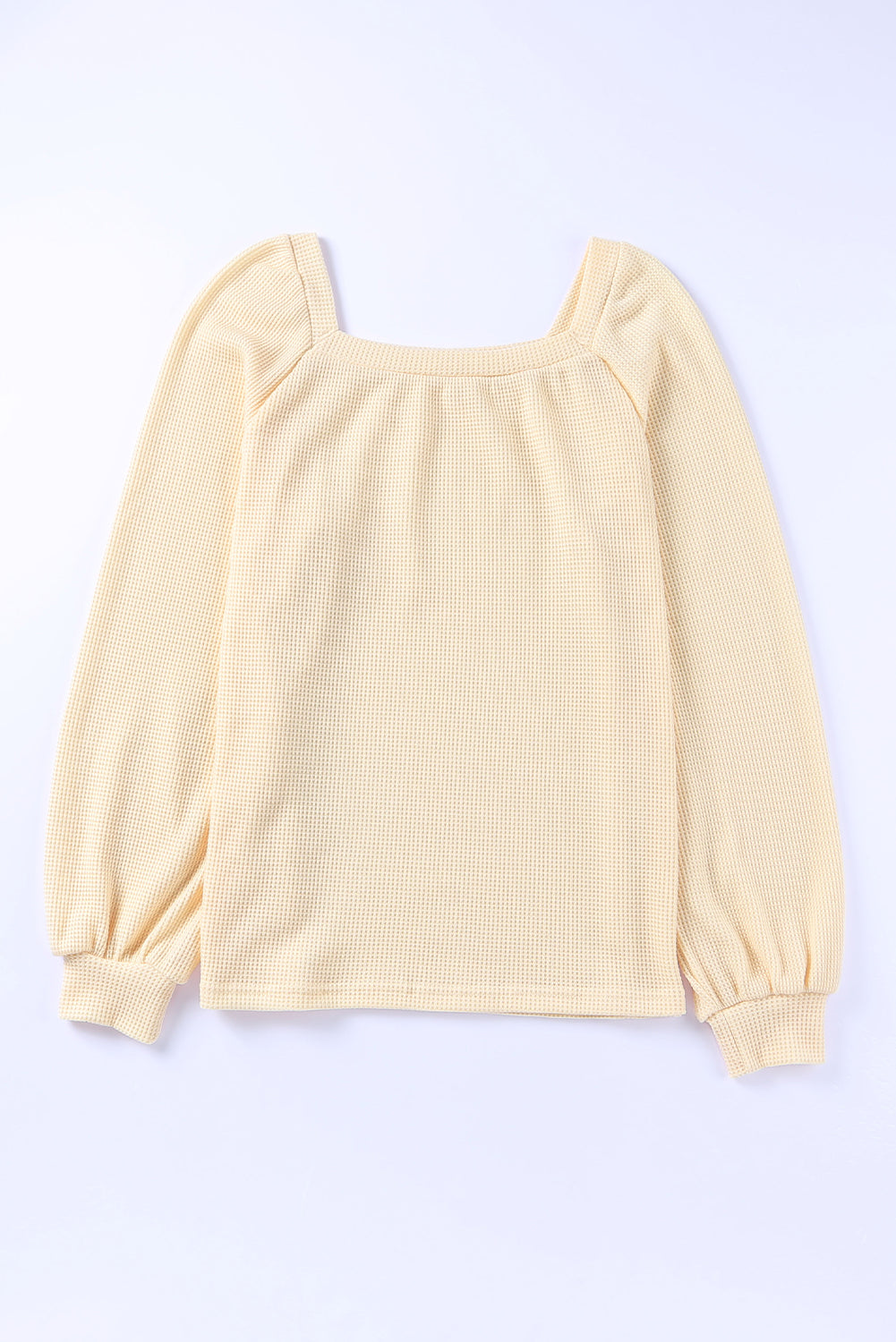 Square Neck Puff Sleeve Waffle Knit Top