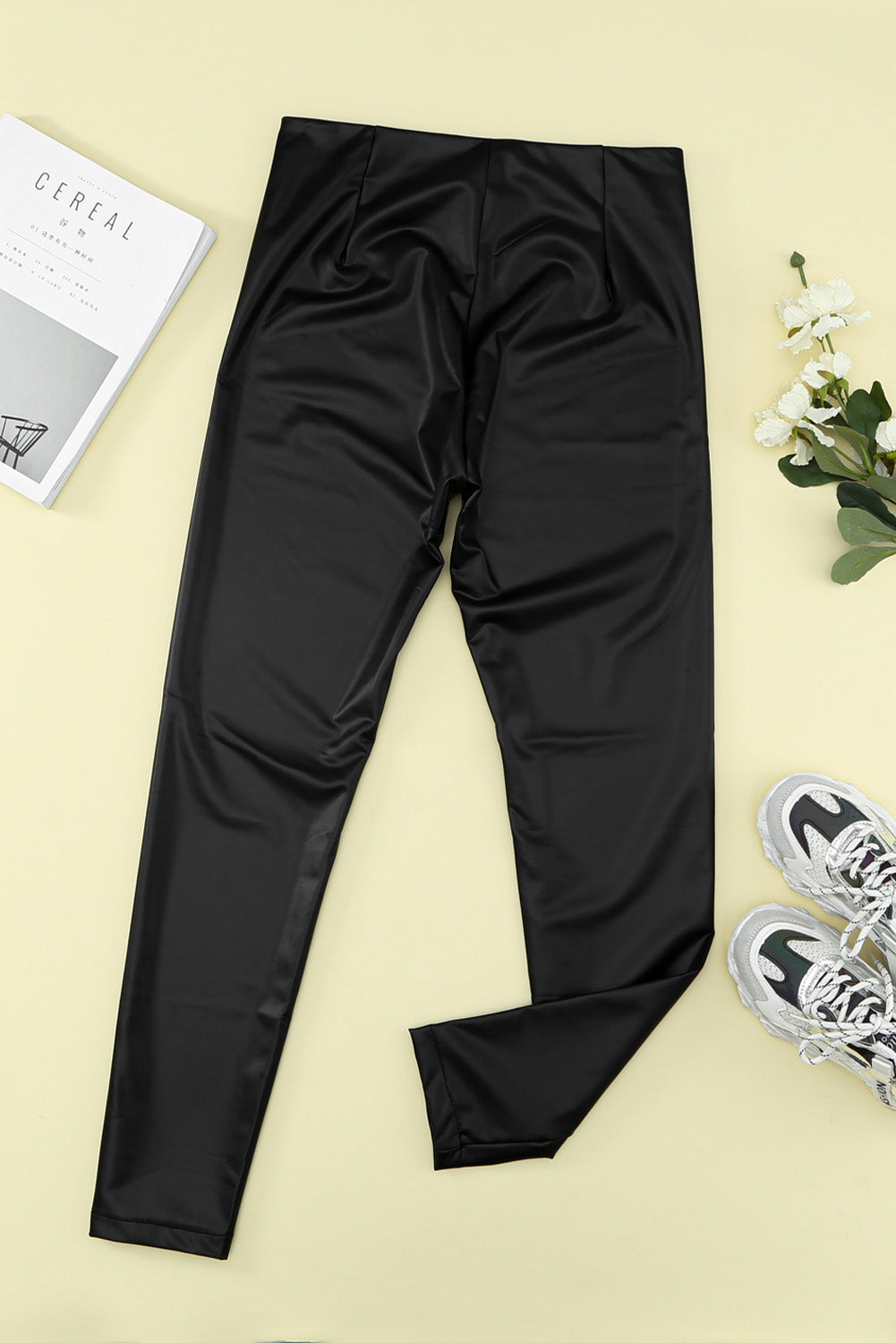 Pantalon PU skinny uni noir à fermeture éclair