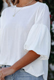 Joint Bubble Sleeve Round Neck Blouse