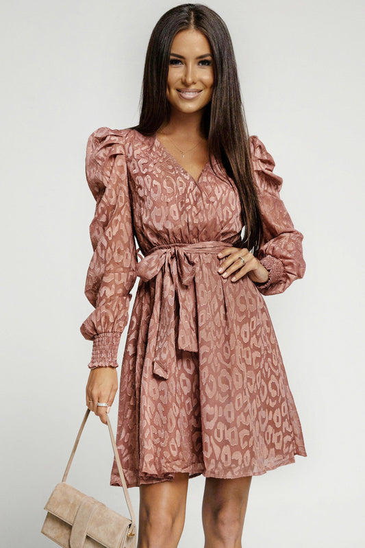 Rhae Jacquard Animal Print Surplice Dress