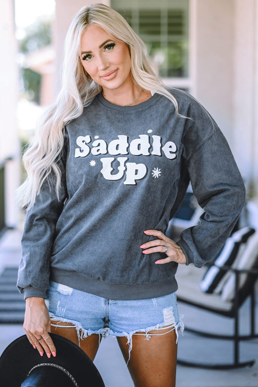 Sweat-shirt graphique gris Saddle Up à cordon 