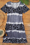 Rose Leopard Color Block V-Neck T-shirt Dress