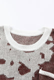 Print Side Slit Knit Sweater