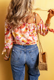 Floral Print Shirred Knotted Off Shoulder Blouse