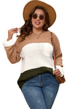 Khaki Color Block Tiered Knit Plus Size Sweater