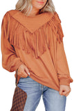 Solid Color Chevron Fringe Loose Pullover Sweatshirt