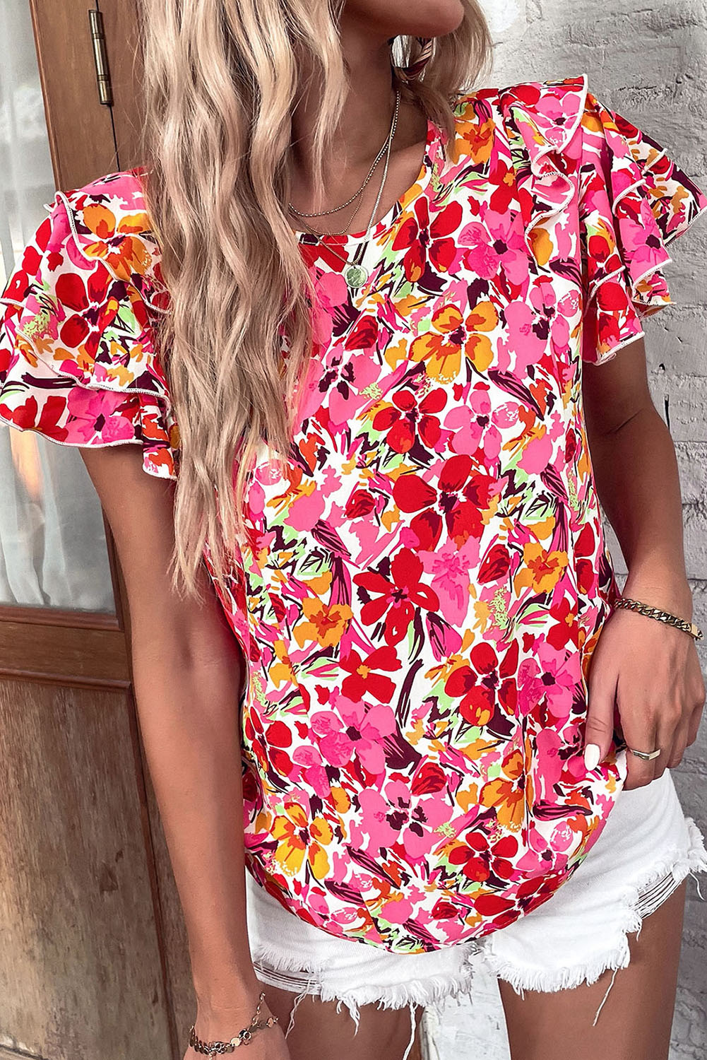 Floral Layered Sleeve Blouse