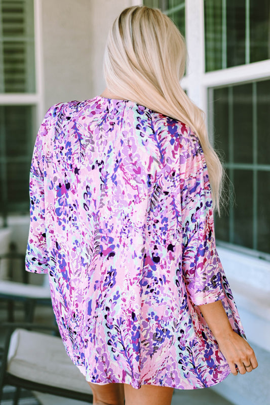 Abstract Floral Print Lightweight Kimono