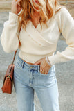 Ribbed Long Sleeve Surplice Crop Sweater