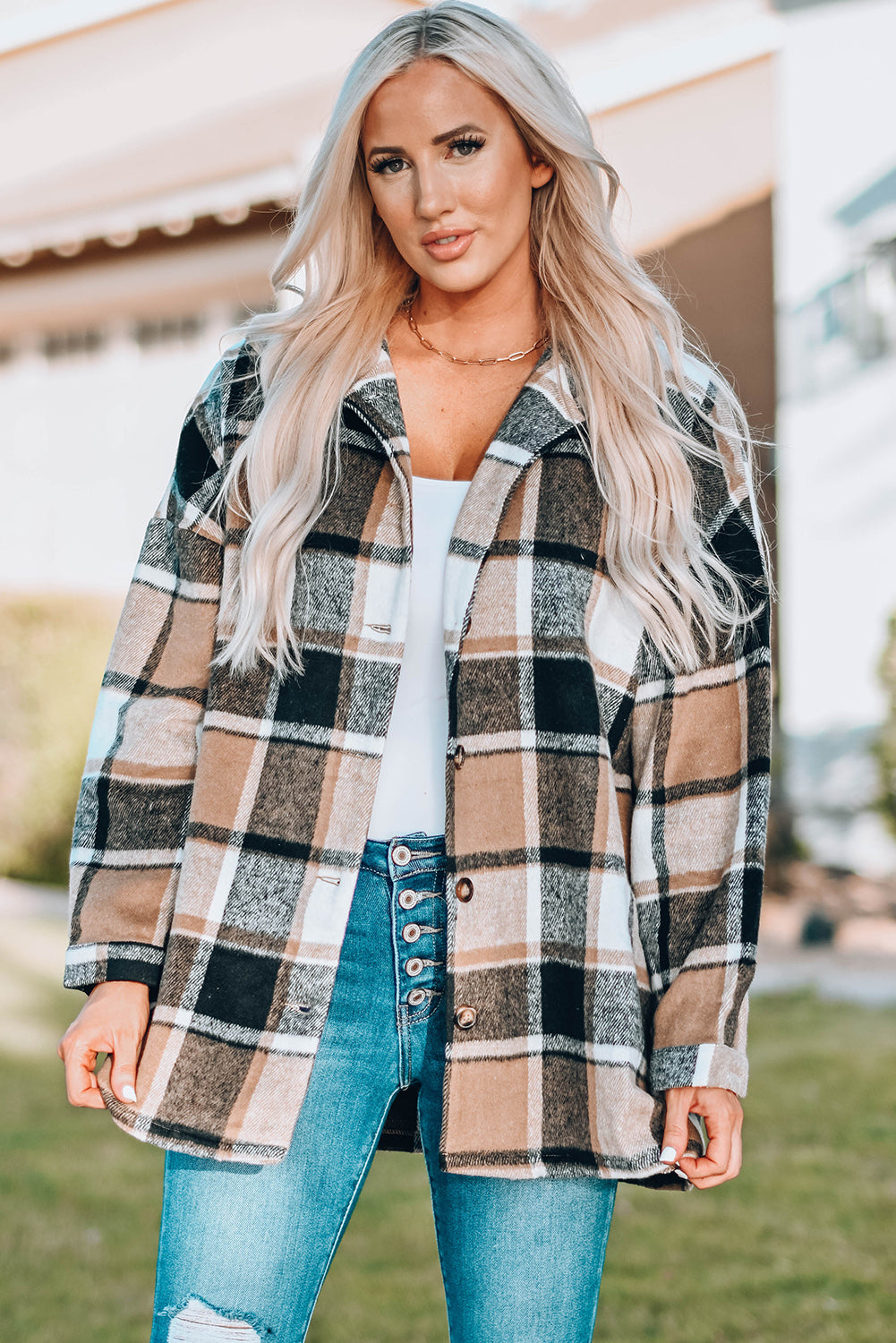 Veste chemise boutonnée à carreaux rouge