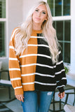 Stripe Oversized Contrast Printed Dropped Shoulder Top