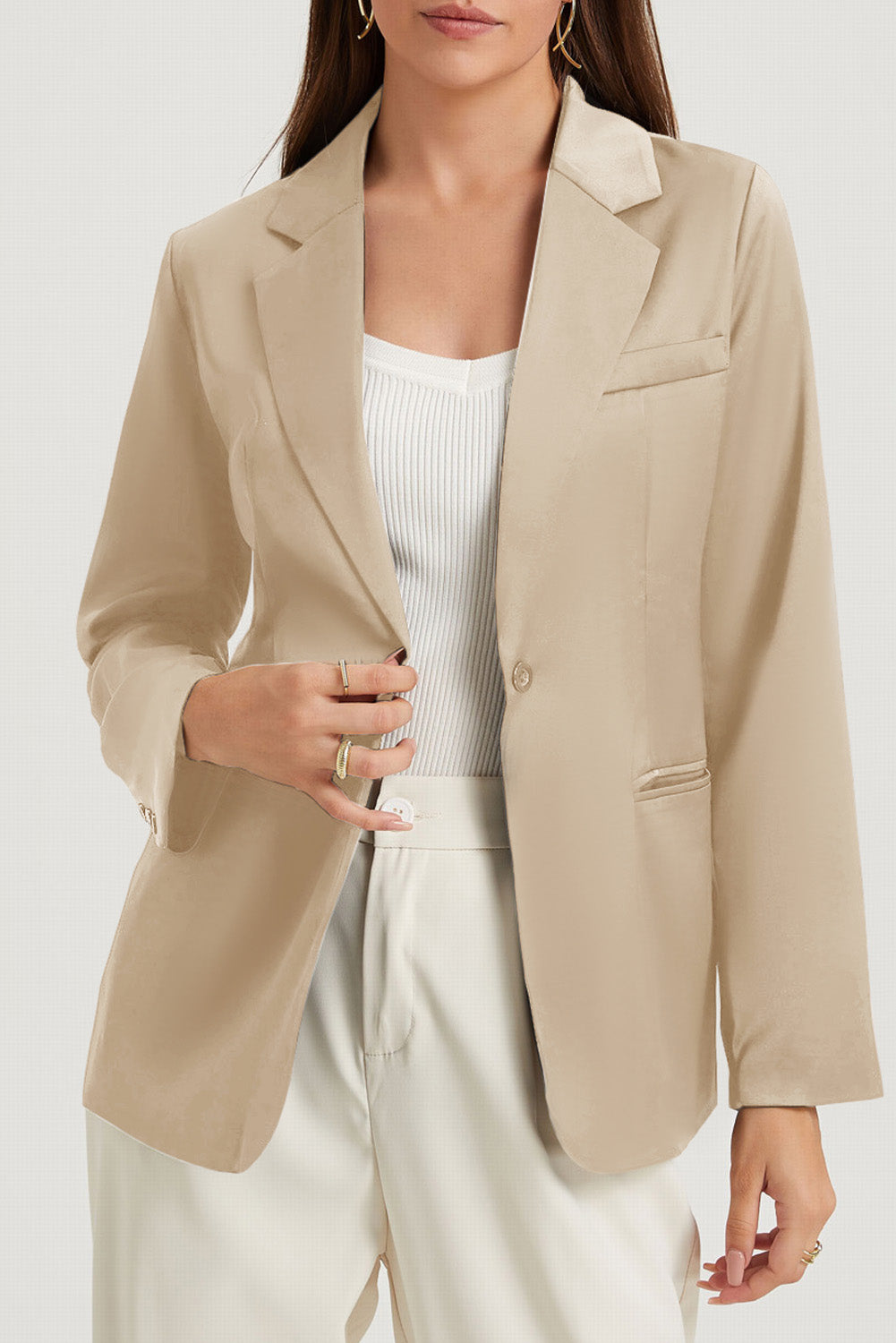 Pocketed Single Button Lapel Neck Blazer