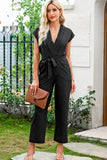 V Neck Pocketed Tie Waist Wide Leg Jumpsuit