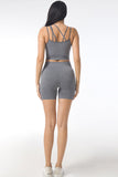 Cut Out Criss Cross Yoga Top and High Waist Sports Shorts Set