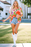 Floral Print Loose Fit V Neck Tunic Blouse