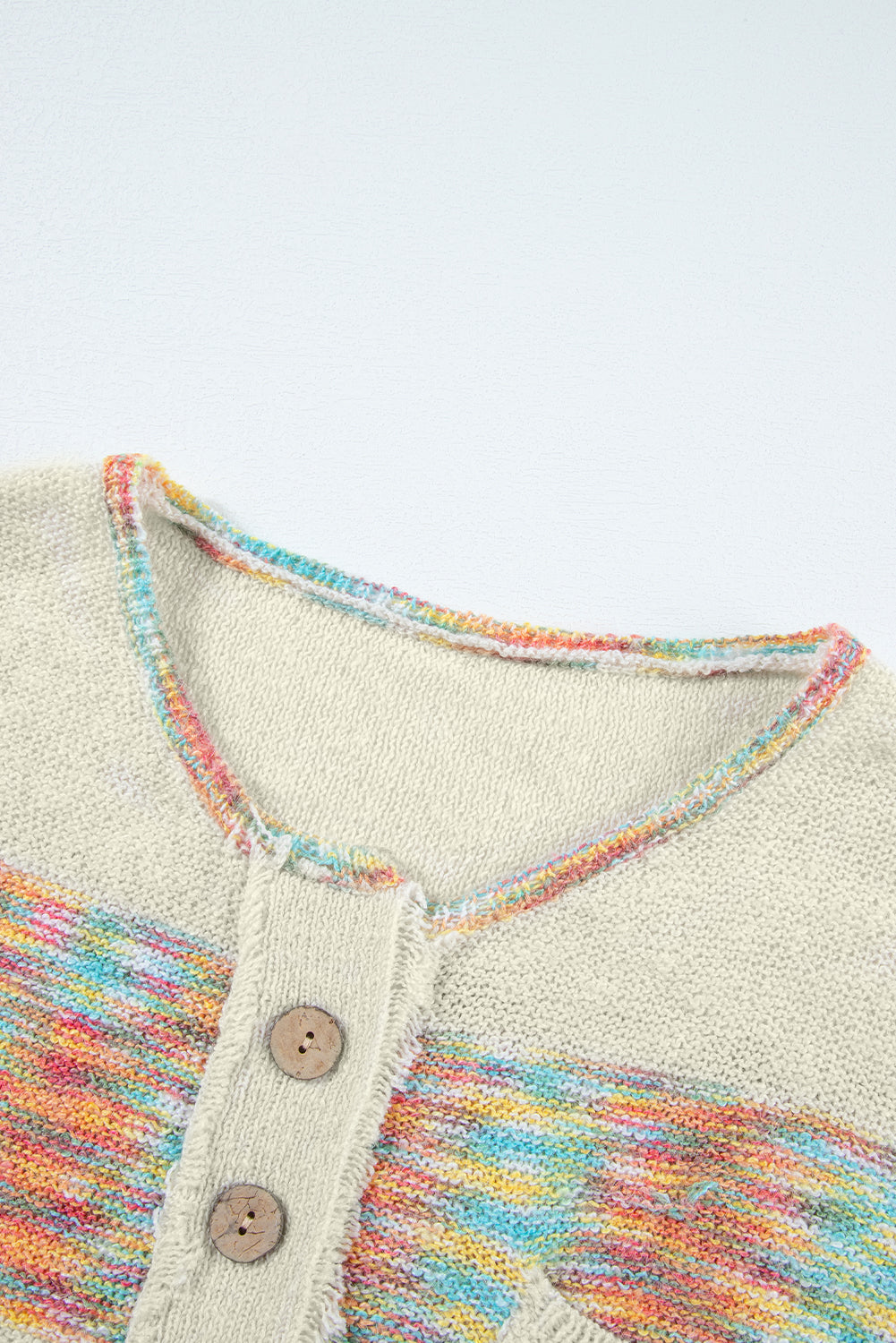 Multicolor Space Dye Henley Knit Sweater