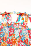 Vibrant Tropical Print Smocked Ruffle Tiered Maxi Dress