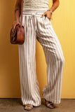 Striped Print Drawstring High Waist Casual Pants